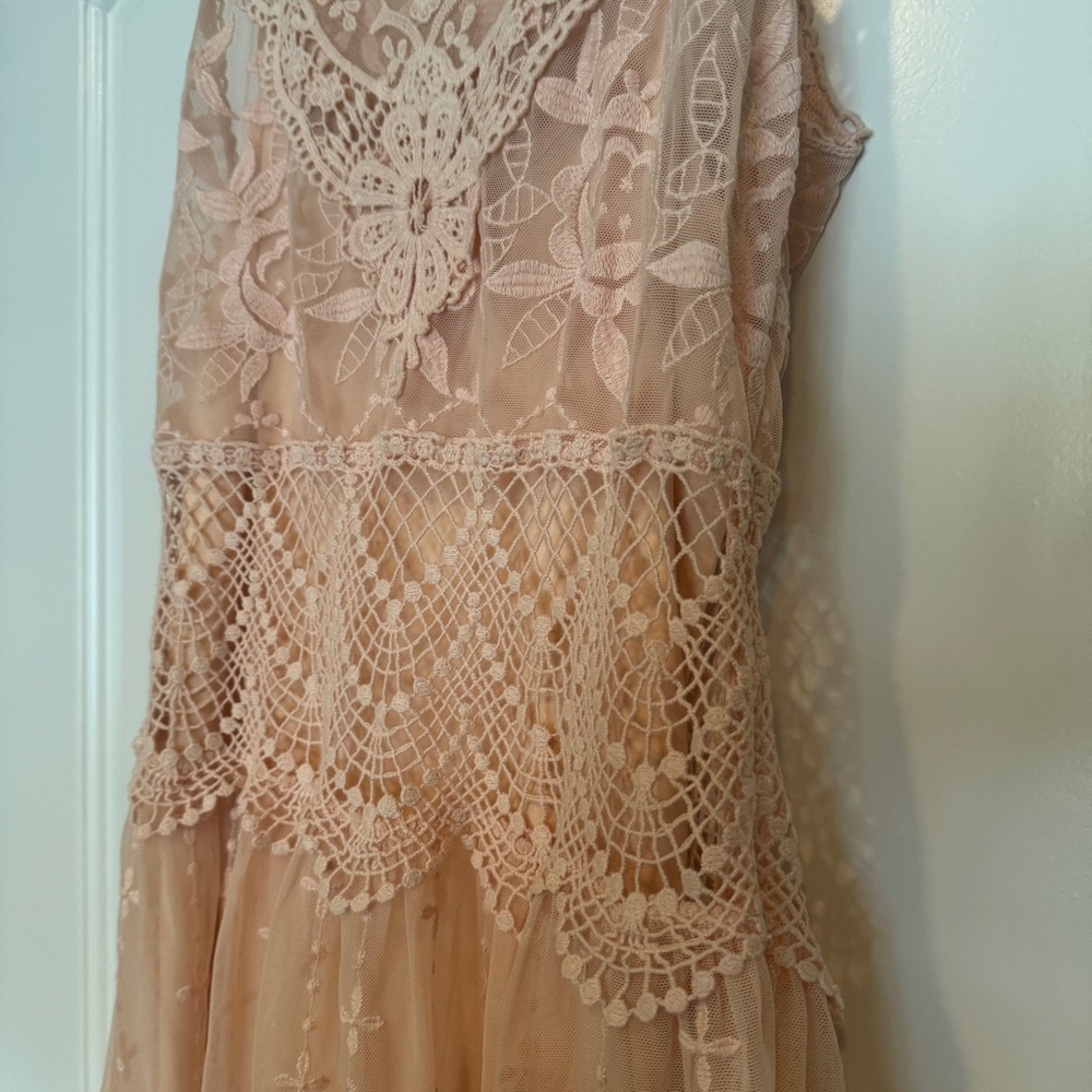 SUNDANCE Love Always Midi Dress Size 4 Lace Sheer Embroidered Line Blush - Picture 7 of 7